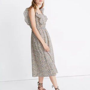 Madewell Ruffle-Strap Square-Neck Midi Dress in Fieldwalk Floral Size 10